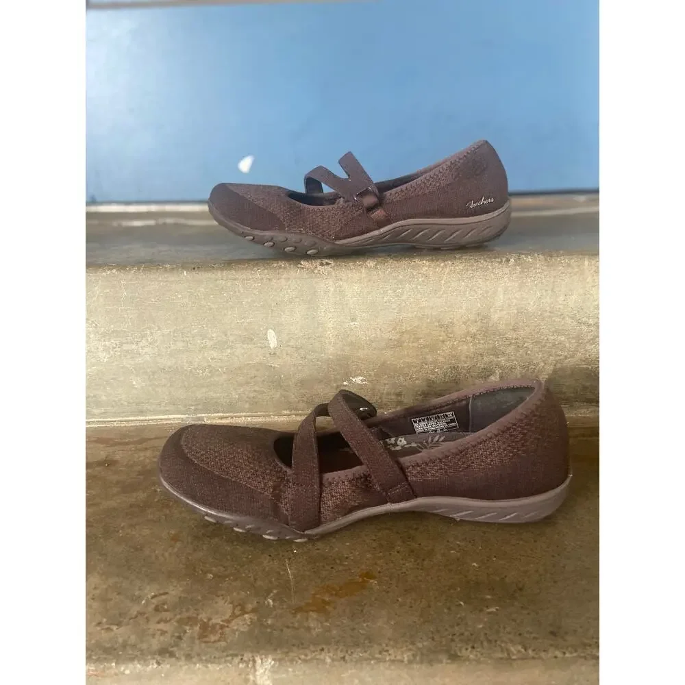 Skechers Relaxed Fit chocolate brown Mary Jane style slip on shoe